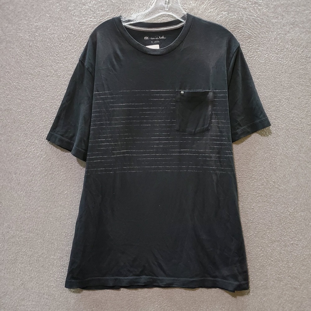 Travis Mathew Men T-Shirt XL Black Striped Striped Pima Cotton Short Sleeve READ